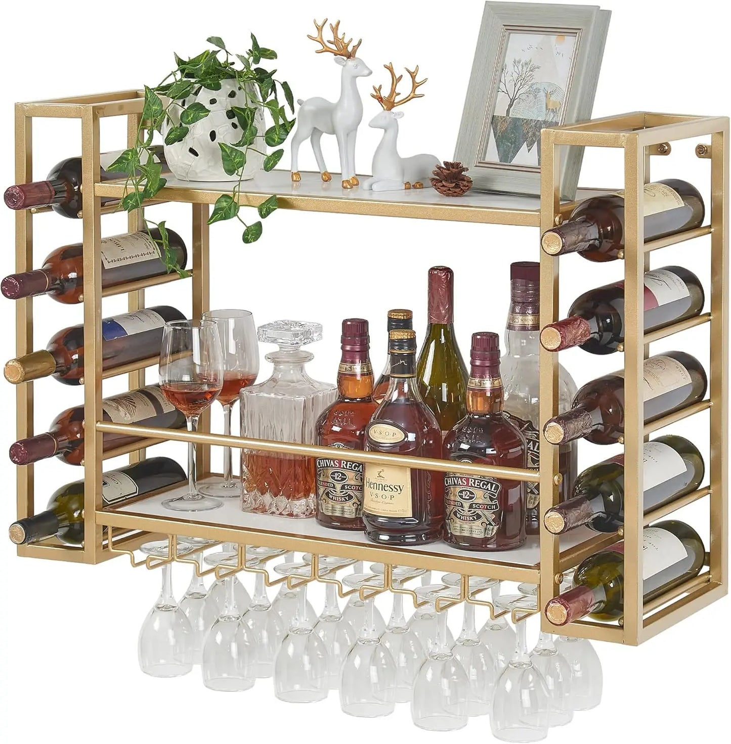 Wine Rack Glass Holder Metal Bottle Storage Home Bar Dining Kitchen