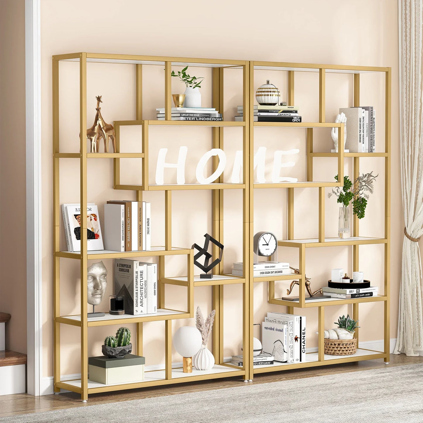 Tribesigns Gold 8-Shelf Etagere Bookcase Modern Display Shelf