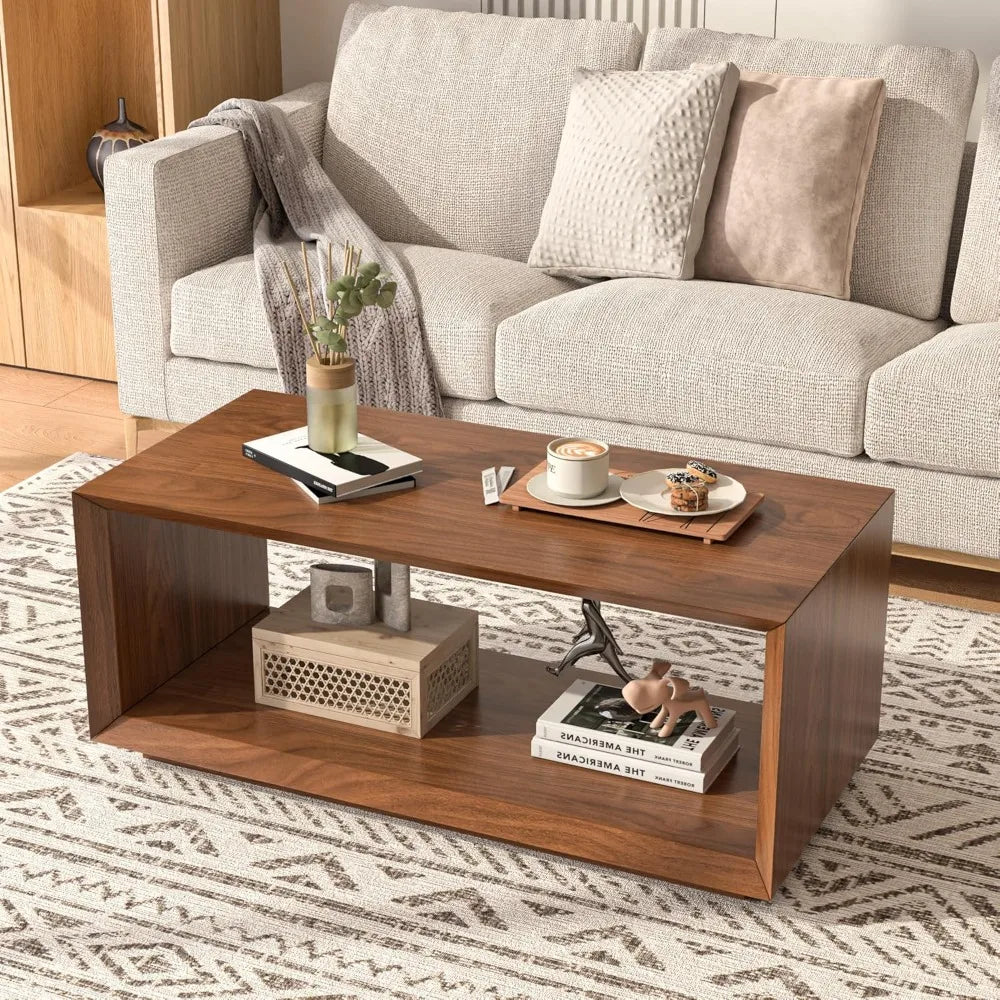 Mid Century Modern Coffee Table with Storage Rectangle Living Room Furniture