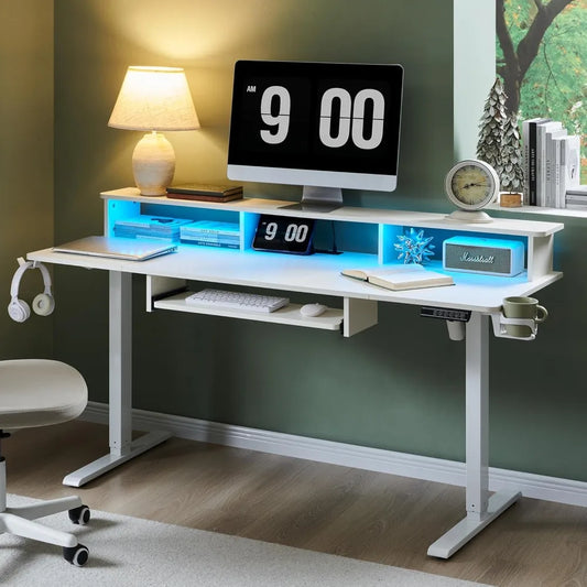 60 Inch Height Adjustable Electric Gaming Desk with RGB LED Lights