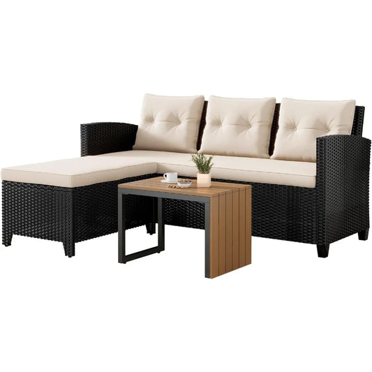 Ljustra Outdoor Wicker Patio Furniture Set 3 Piece Sectional Sofa Set