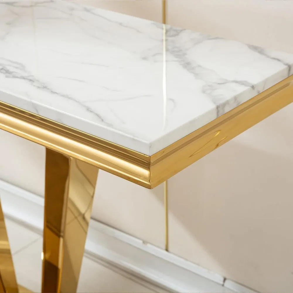 47 Inch White Marble Console Table Modern Stainless Steel D-Base