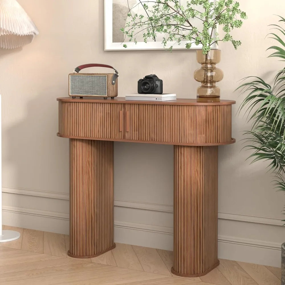 Round Mid Century Modern Console Table Narrow Entryway Sofa Table