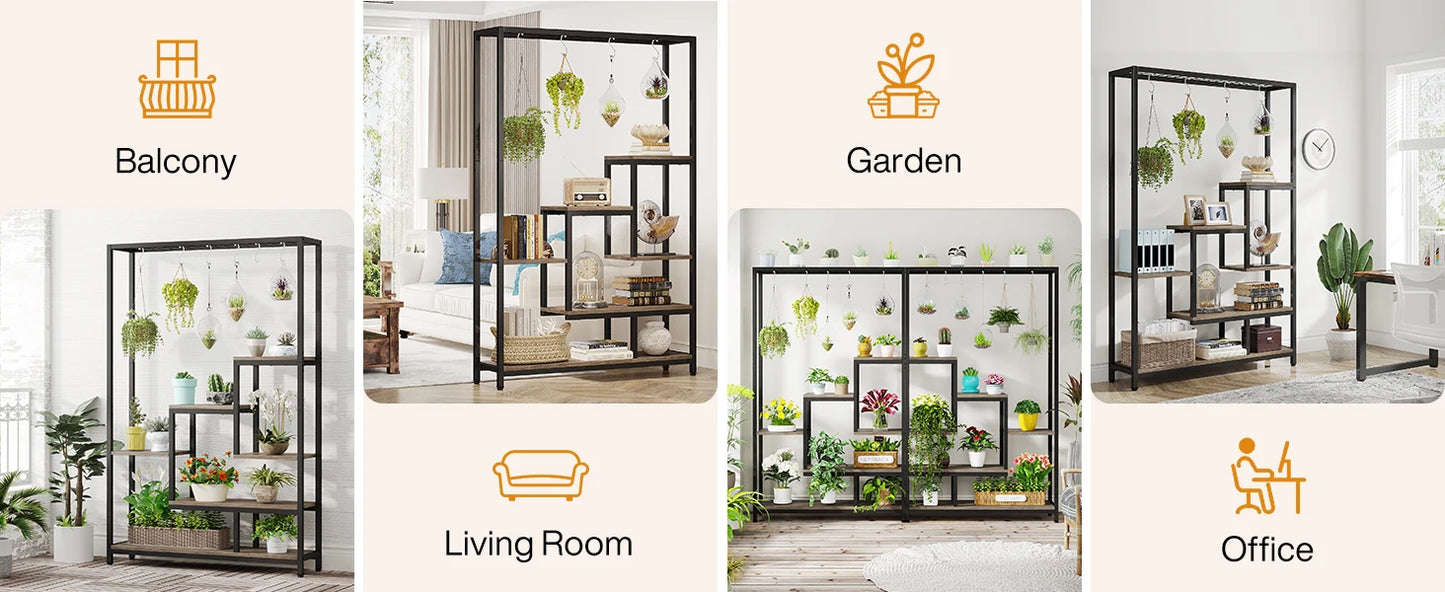 Ljustra 5 Tier Tall Indoor Plant Stand Shelf with Hanging Hooks