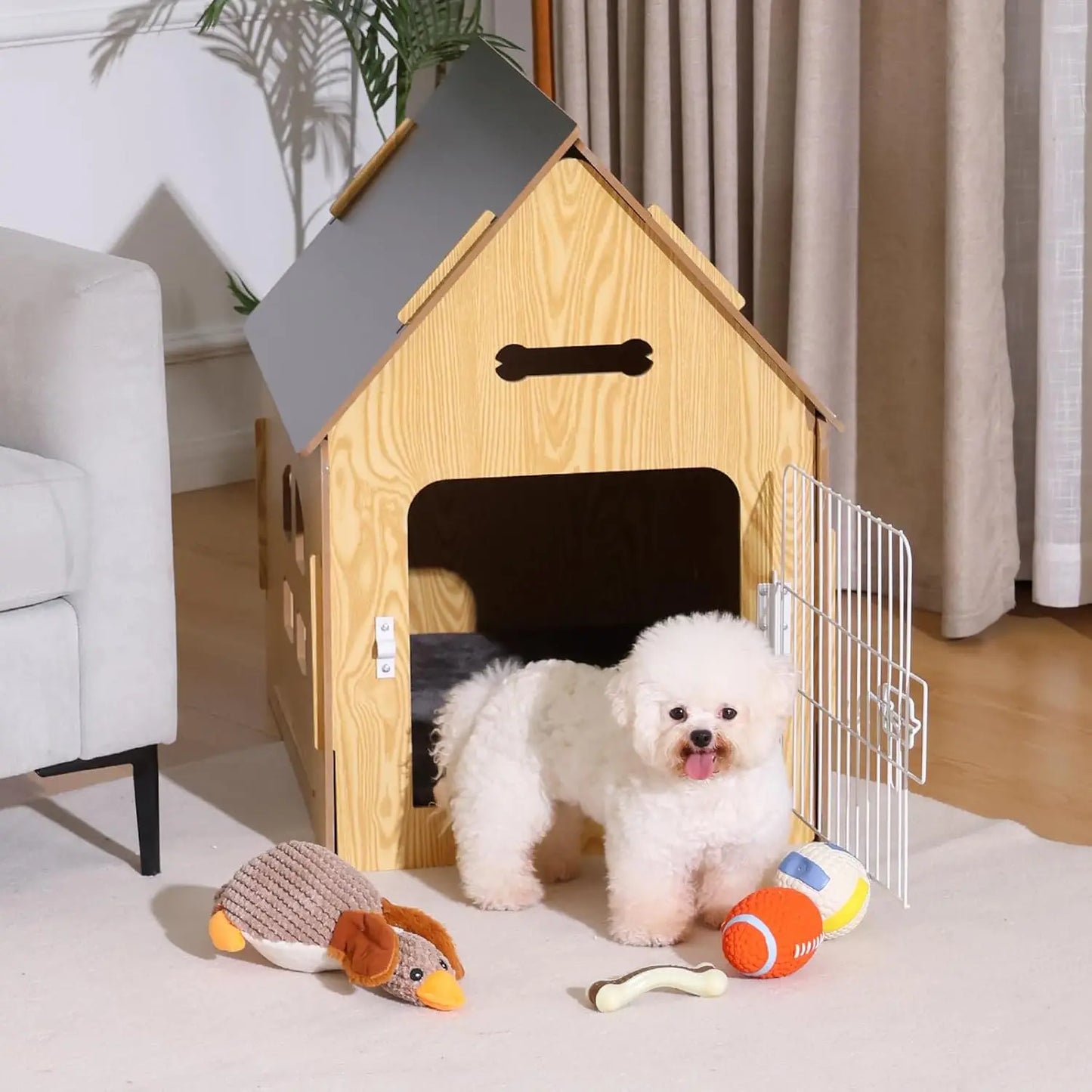 Cozy Wooden Indoor Dog House for Small Dogs and Cats with Air Vents