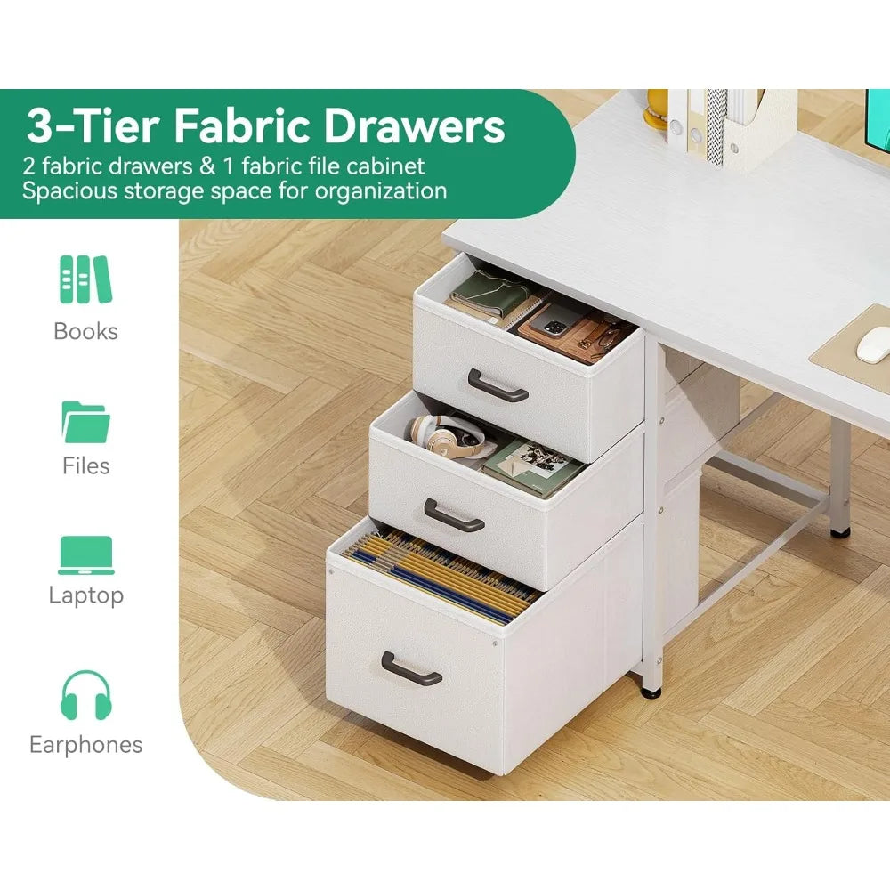 51 Inch Reversible Computer Desk with USB Power Outlets and Storage