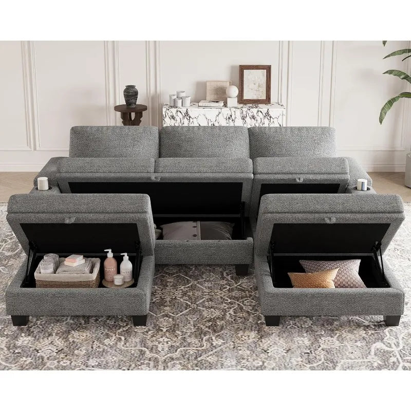 Small Corner Modular Sectional Couch U Shaped Sofa with Cup Holder