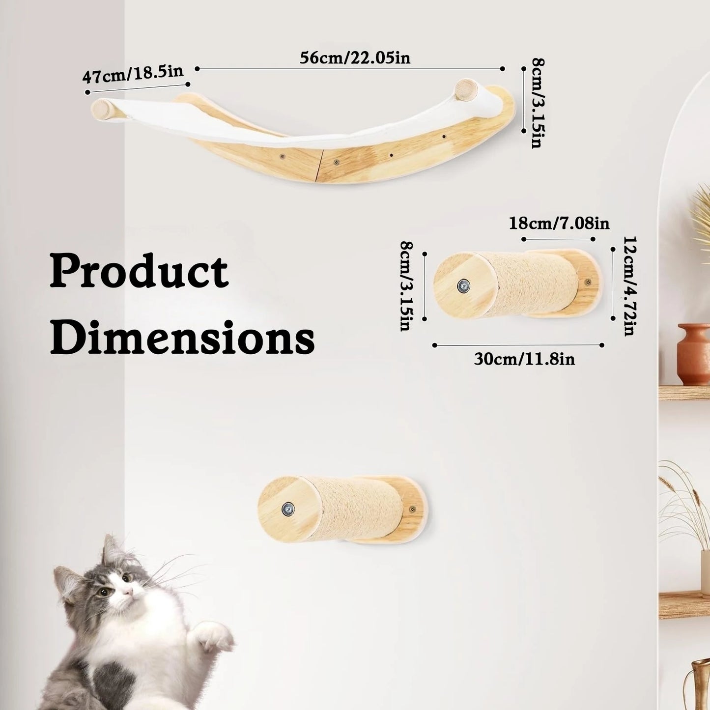 Cat Hammock Wall Mounted Shelf with Steps for Climbing and Lounging