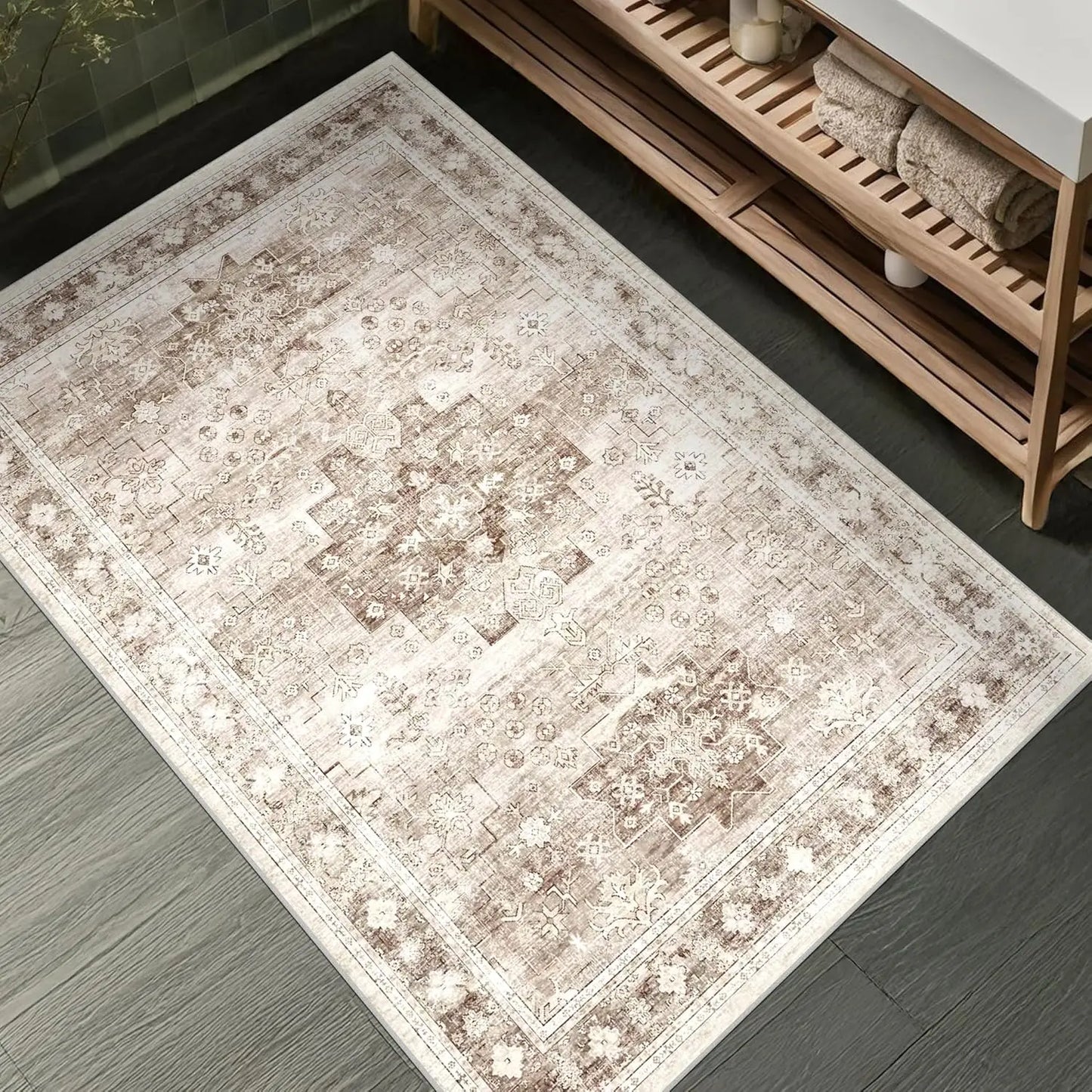 Boho Washable Entry Rug 2x3 Indoor Non Slip Rubber Backing Stain Resistant