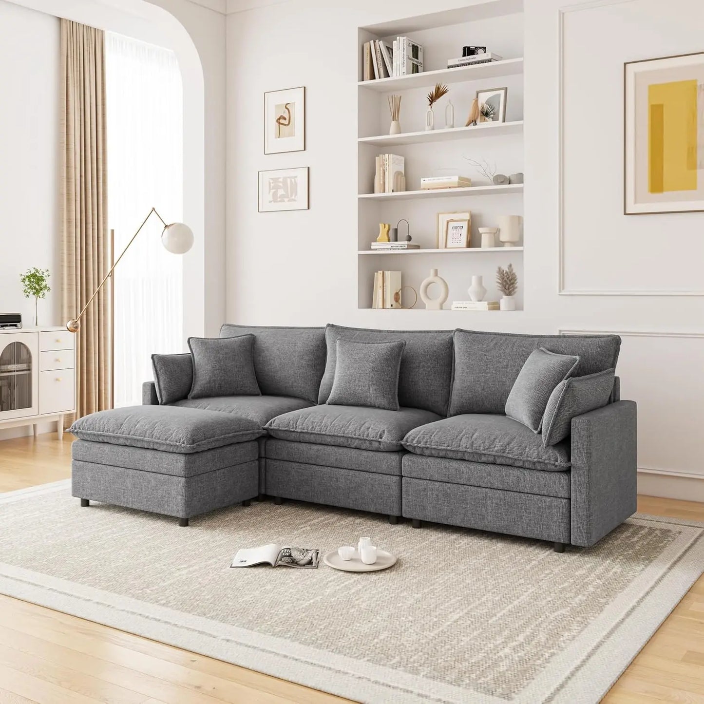 Ljustra Modular Sectional Couch Chenille L-Shaped Sofa for Living Room