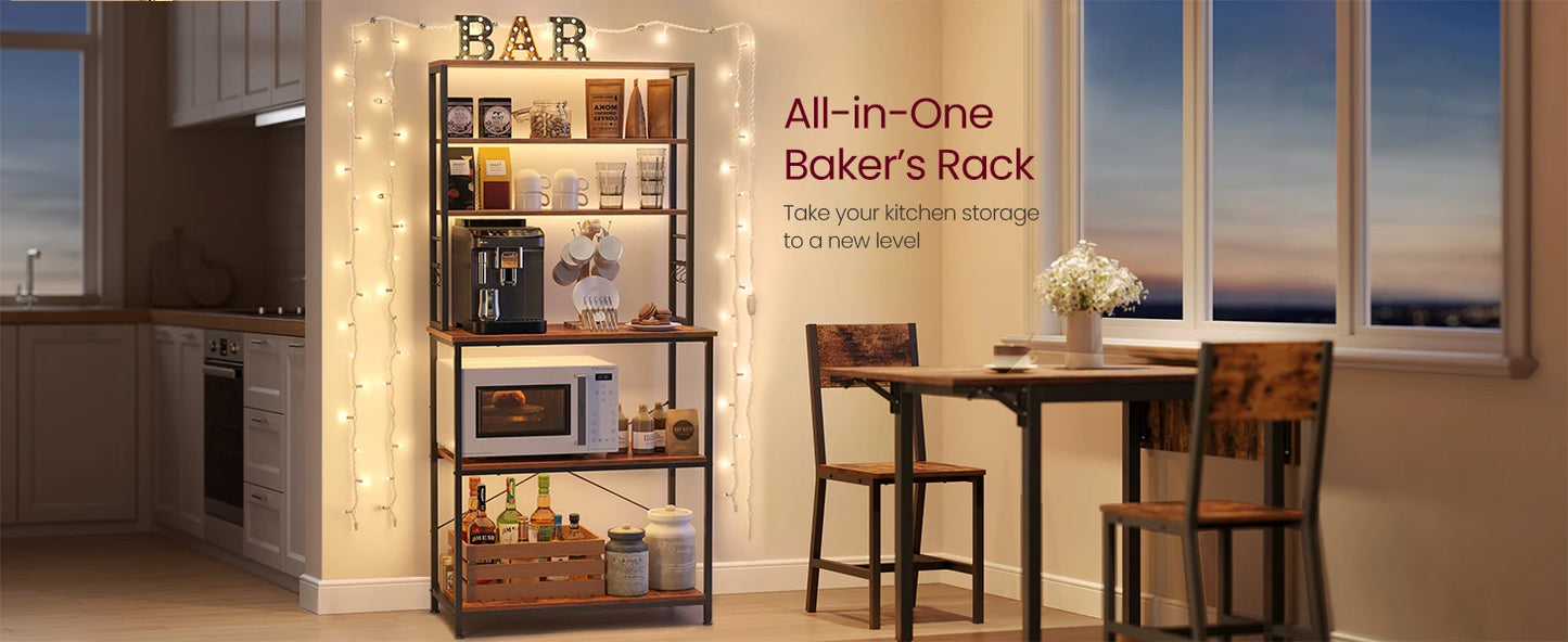 VASAGLE 6-Tier Kitchen Shelves Baker’s Rack Microwave Stand Industrial