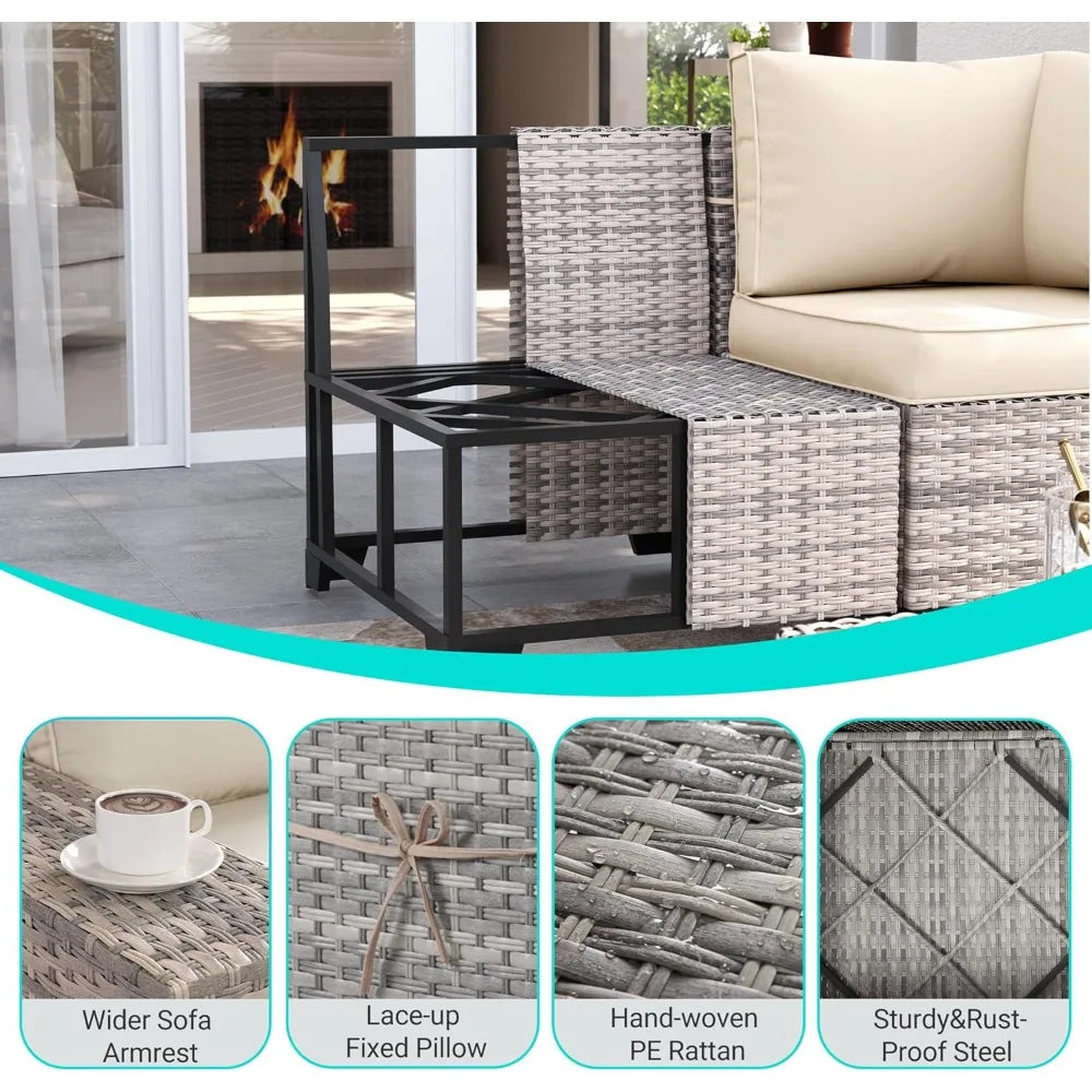 Ljustra 6-Piece Outdoor Patio Wicker Sofa Set with Cushions & Table