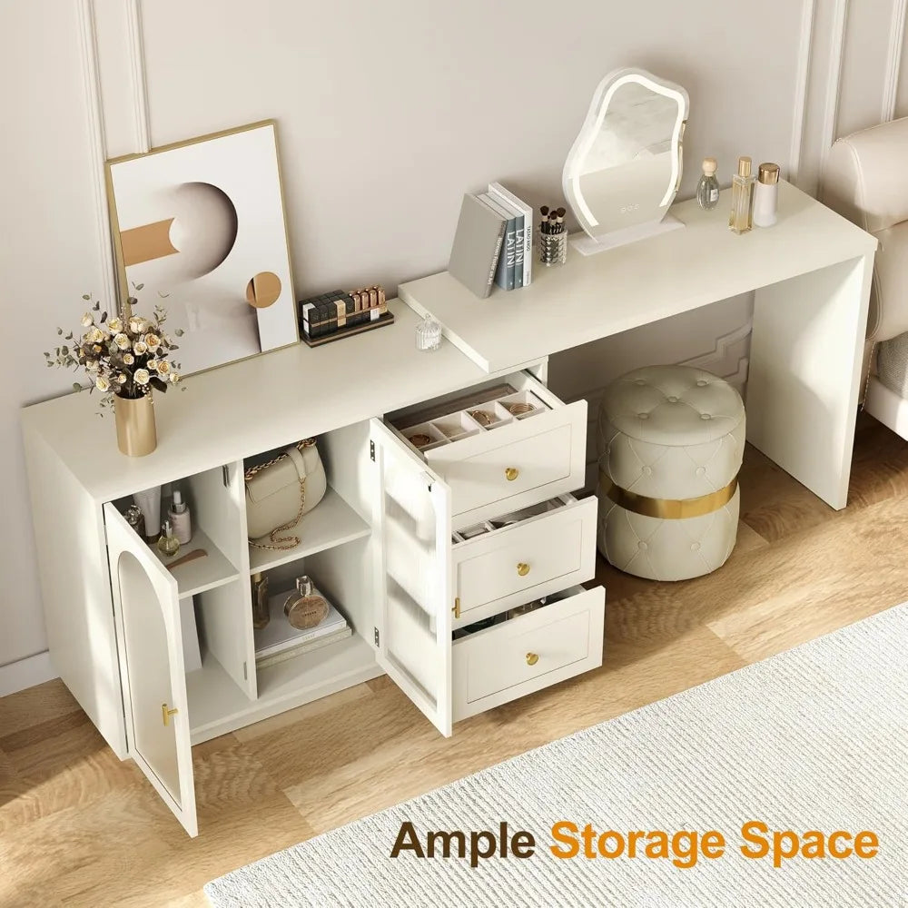 Modern L Shaped White Makeup Vanity Desk with Storage for Women