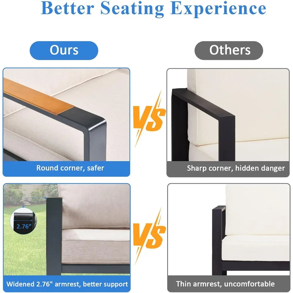 L Shaped Aluminum Patio Furniture Set All-Weather Sectional Outdoor Sofa