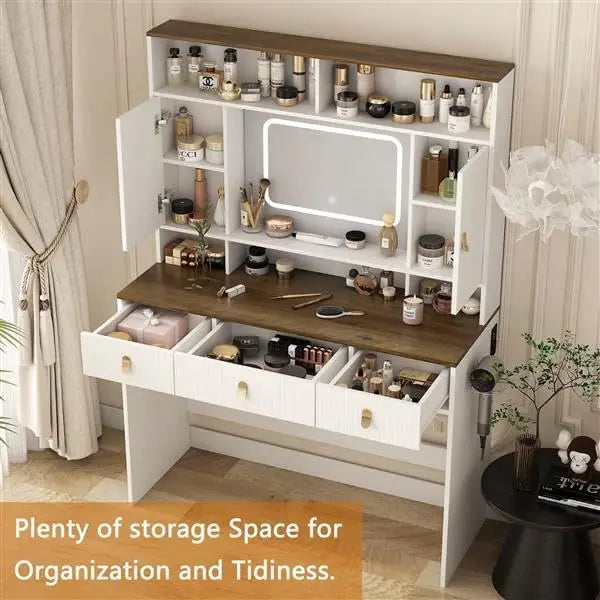 Large Modern Dressing Table Set with Lighted Mirror and Makeup Drawer