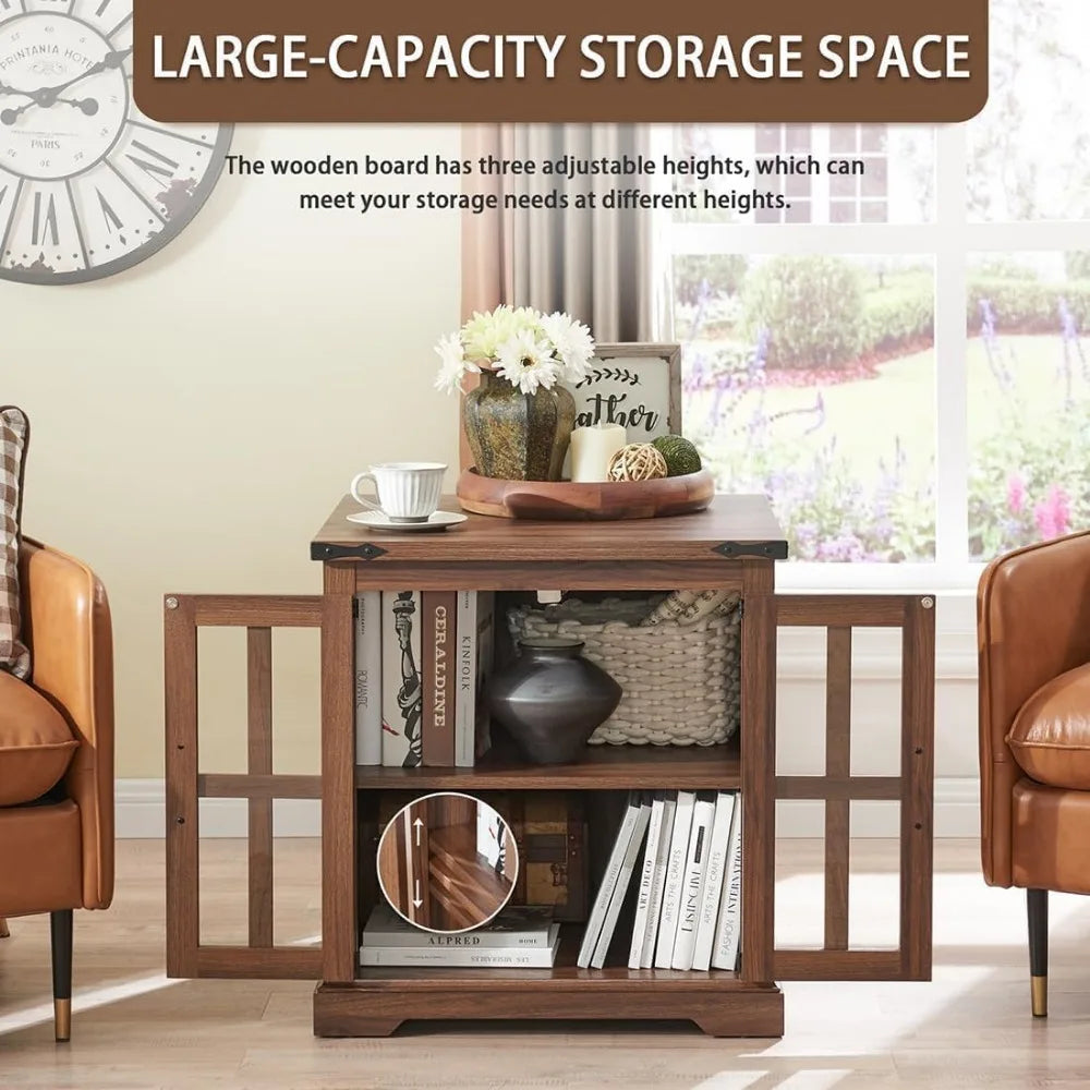 Farmhouse End Table with Charging Station Rustic Wood Nightstand