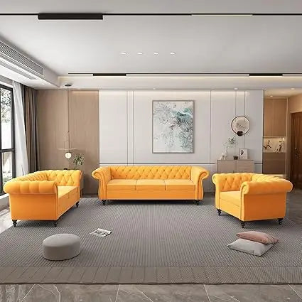 Luxurious 3 Piece Velvet Chesterfield Living Room Sofa Set