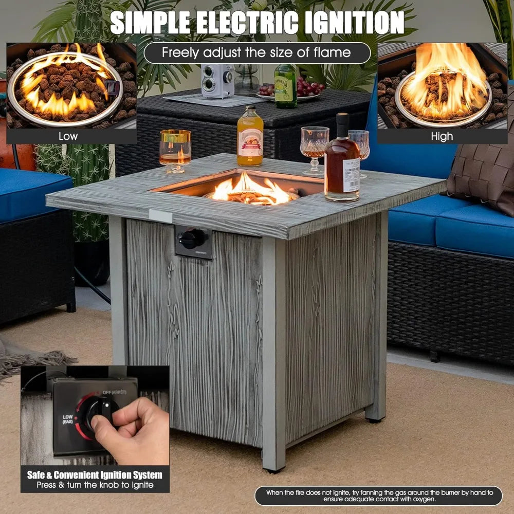 28 Inch Square Patio Fire Pit Table 40000 BTU Gas Fire Table with Lid