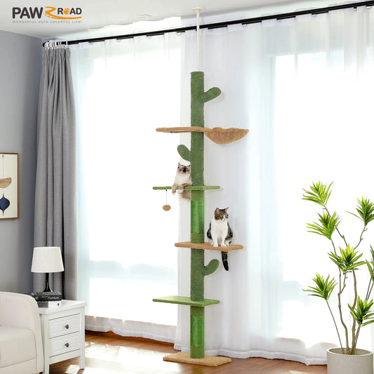 Ljustra 5-Tier Floor to Ceiling Cat Tree Cactus Scratching Post Hammock