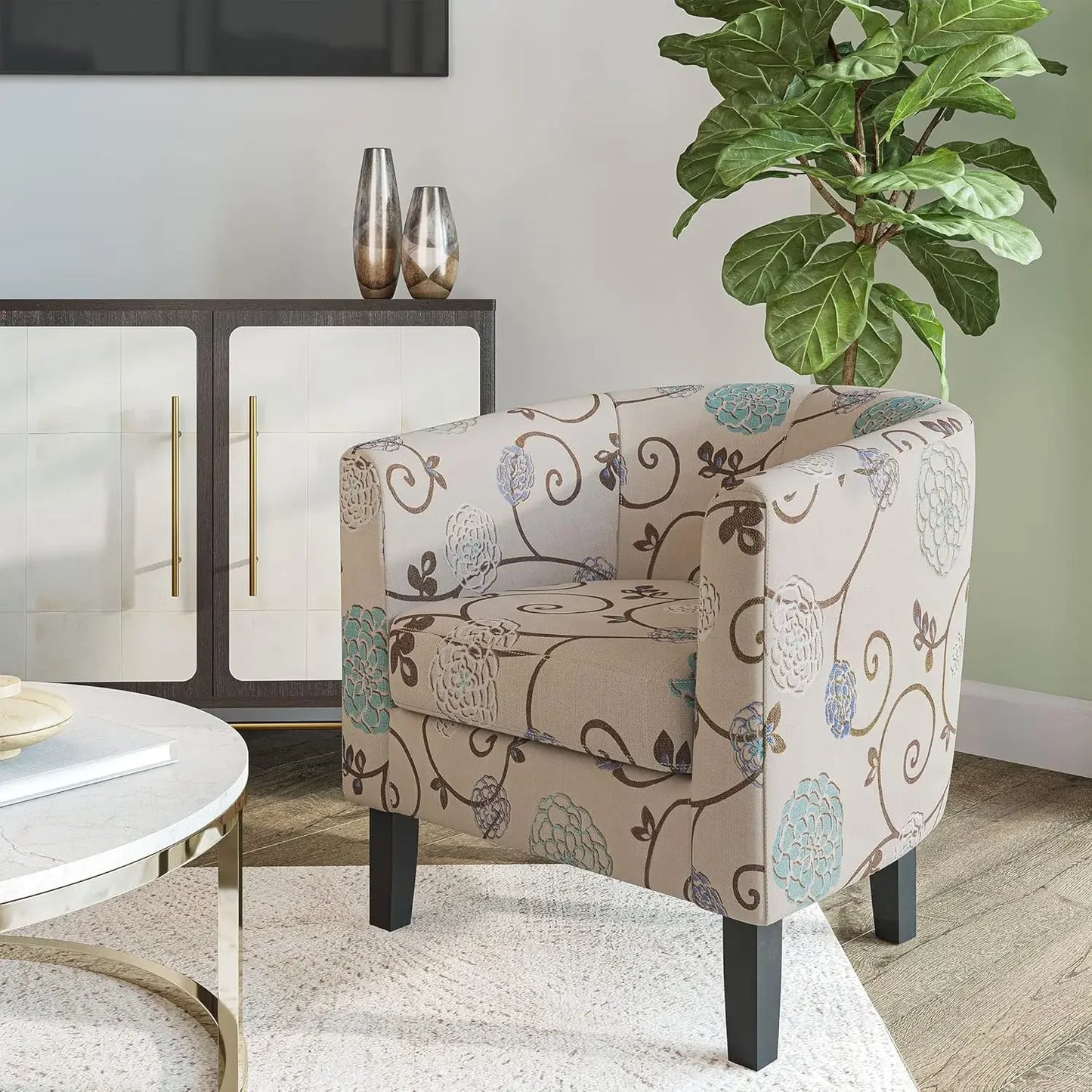 Living Room Barrel Accent Chair Cozy Upholstered Club Tub Chair