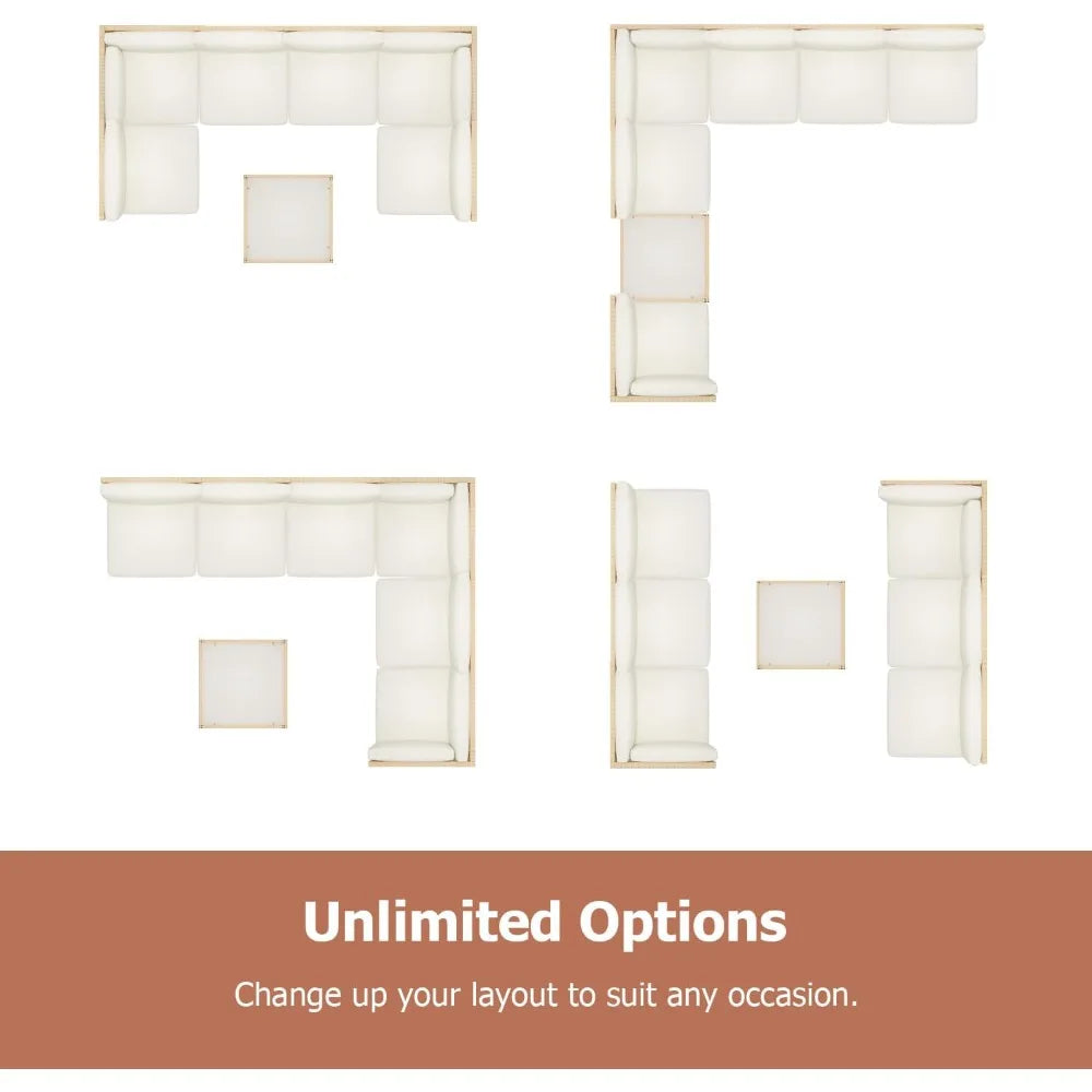 7 Piece Boho Outdoor Patio Sectional Wicker Furniture Set with Glass Table