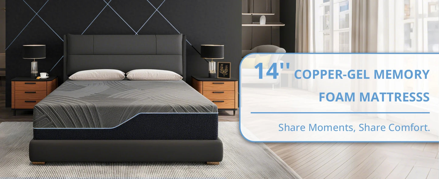 Ljustra 14 Inch Twin XL Memory Foam Mattress Copper-Infused Cooling