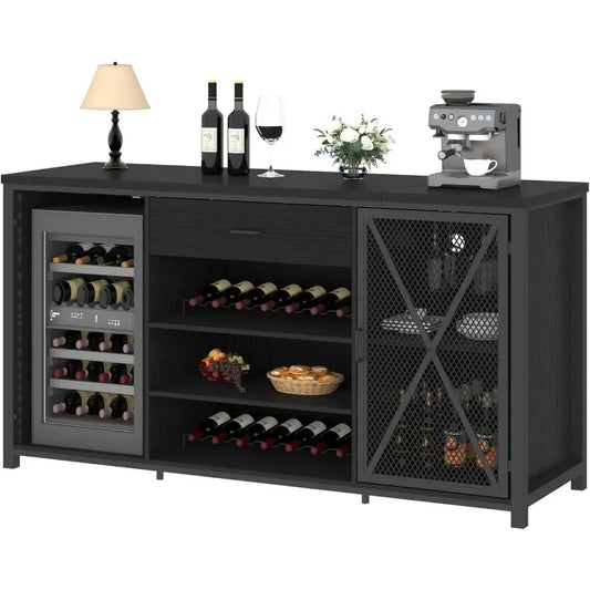 Large Modern Coffee Bar Cabinet with Fridge Space Wine Liquor Rack