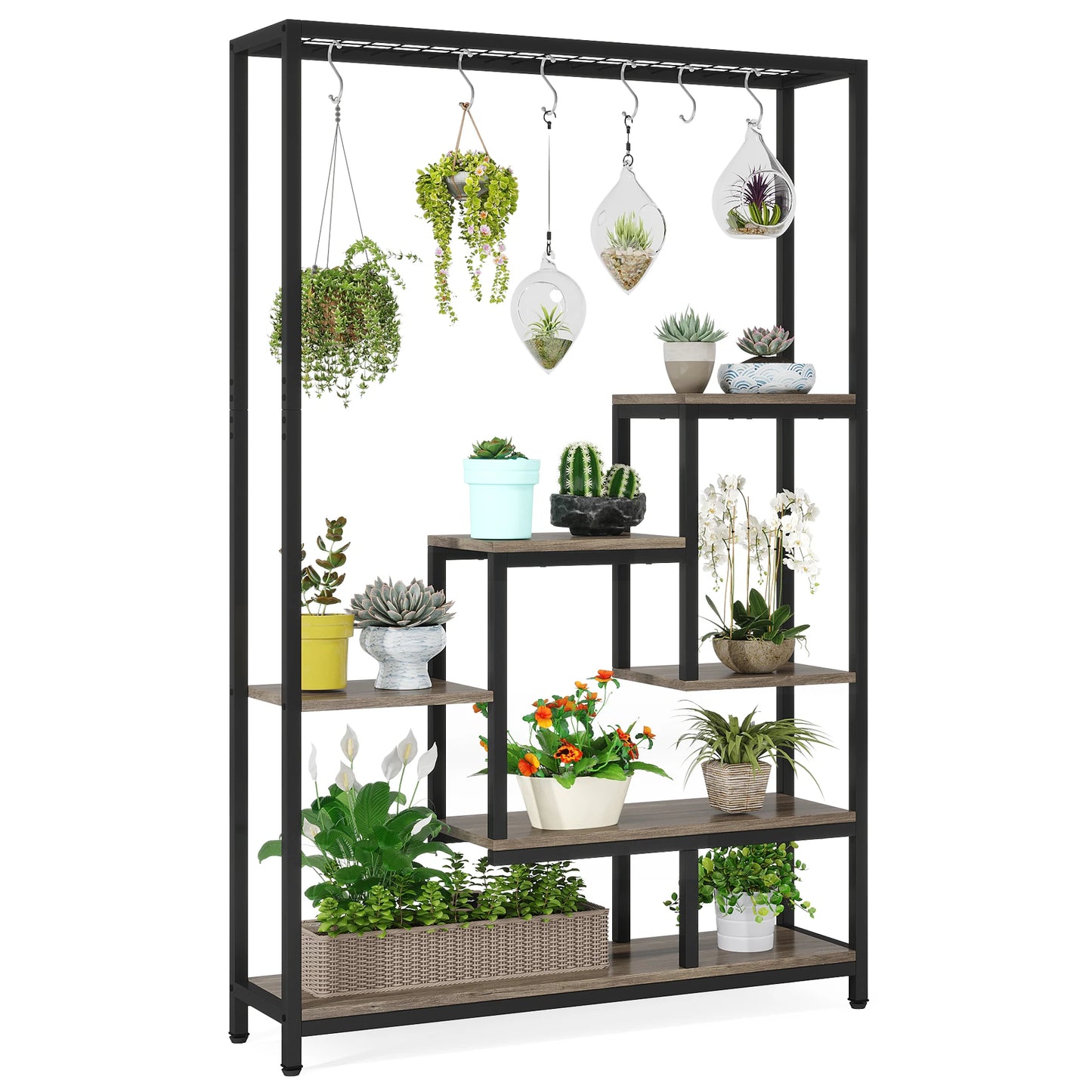 Ljustra 5 Tier Tall Indoor Plant Stand Shelf with Hanging Hooks
