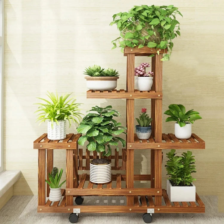 6 Tier Wood Plant Stand Vertical Indoor Outdoor Holder for Patio