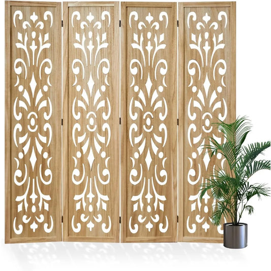 5.6Ft Folding Wood Room Divider 4 Panels Home Office Garden Screen