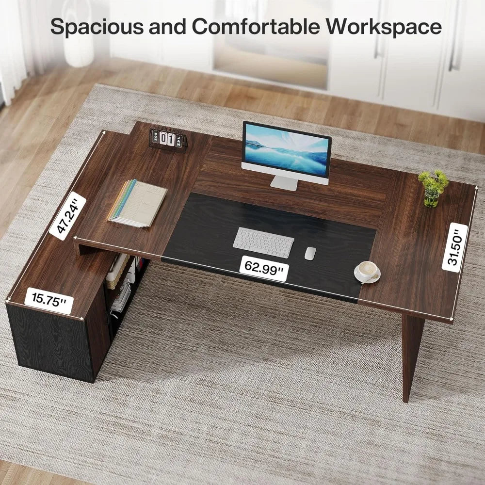 L-Shaped Executive Office Desk 70.5 Inch Modern Computer Desk with Storage