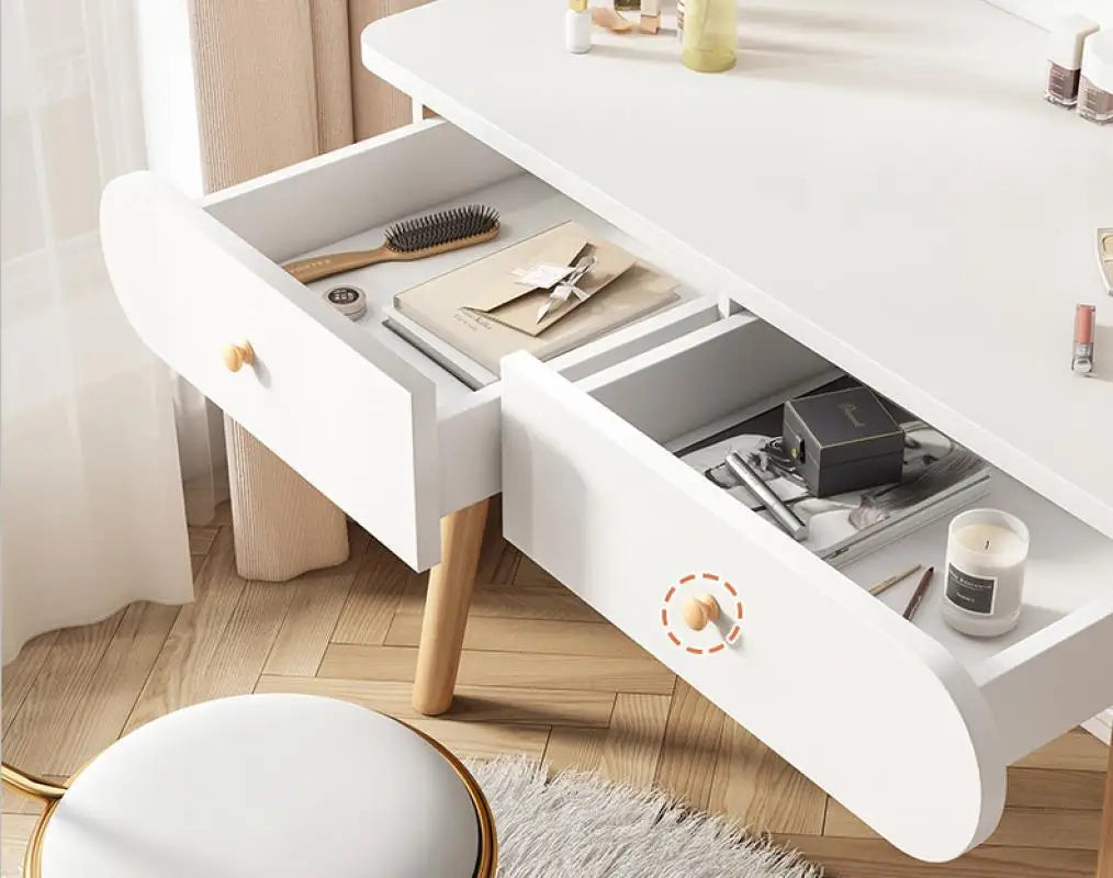 Luxury White Vanity Makeup Table with Drawers for Girls and Storage