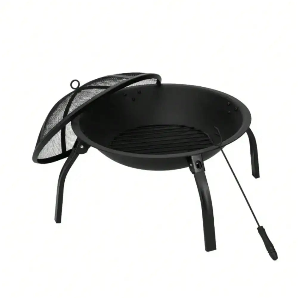 Foldable Round Metal Fire Pit 22in Backyard Patio Outdoor Cooking