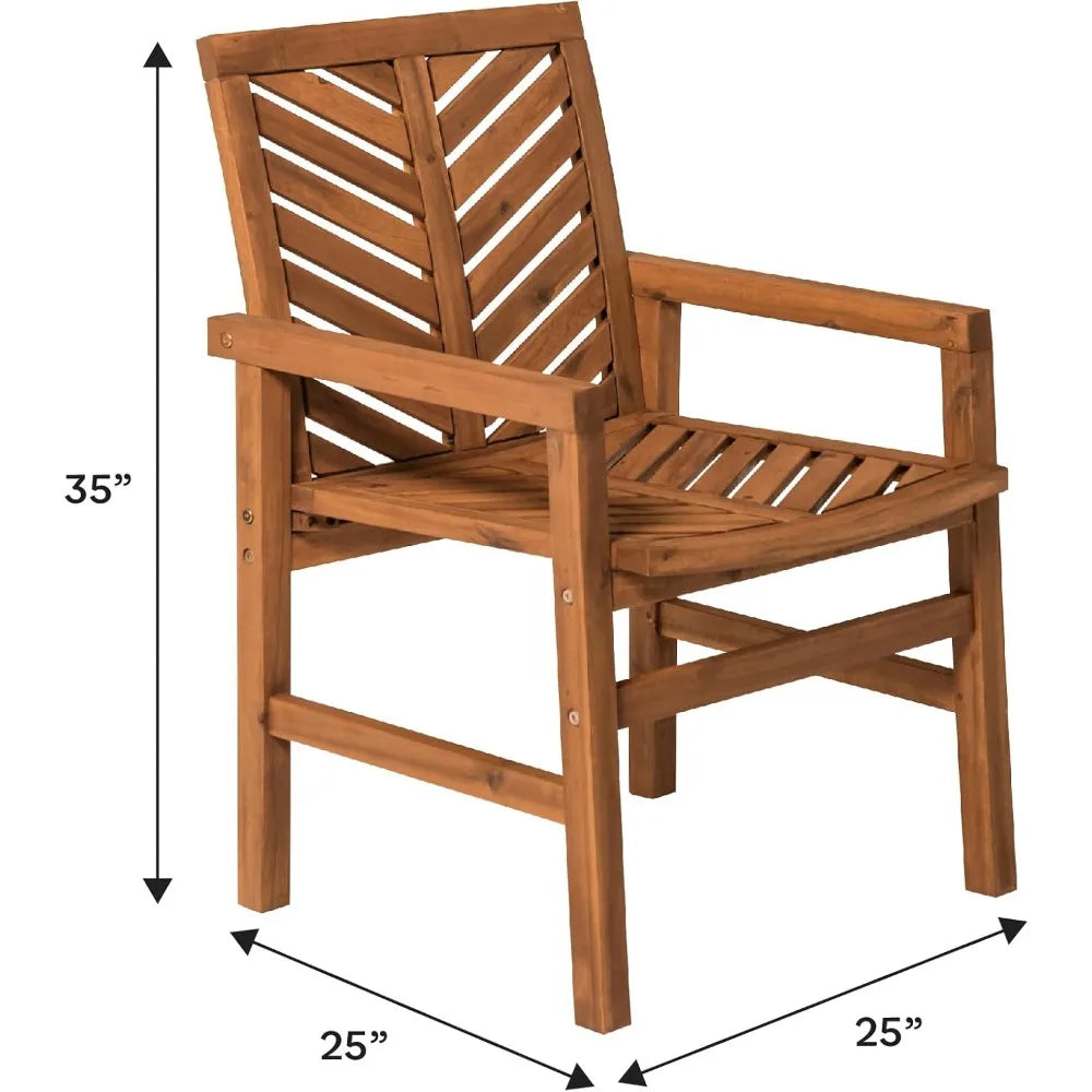 2 Piece Outdoor Patio Chevron Wood Chair Set All Weather Garden Poolside
