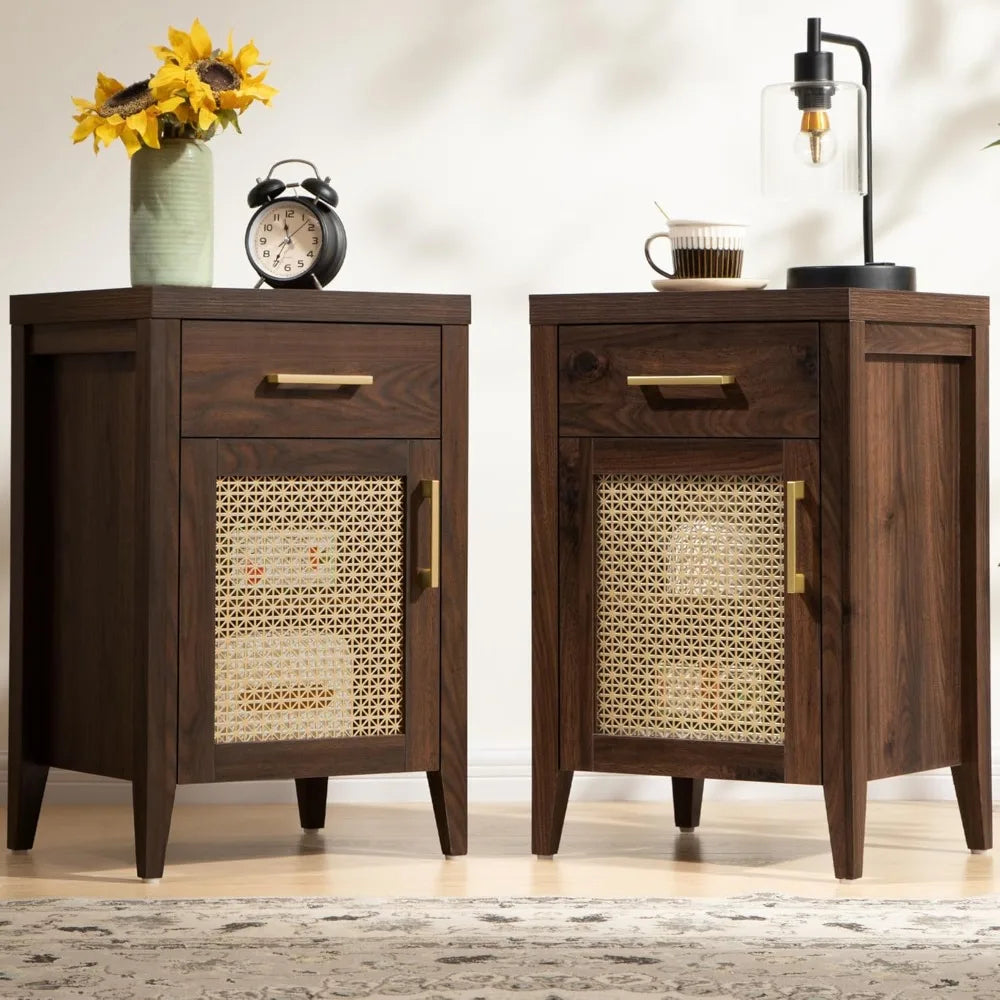 Tall Nightstands Set of 2 Mid Century Modern Wooden Bedside Tables