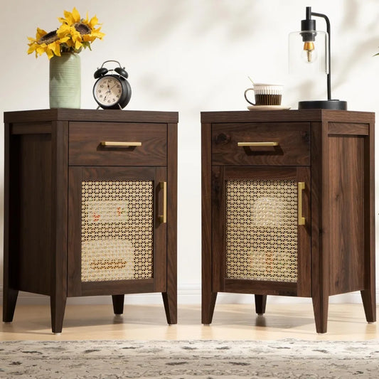 Tall Nightstands Set of 2 Mid Century Modern Wooden Bedside Tables