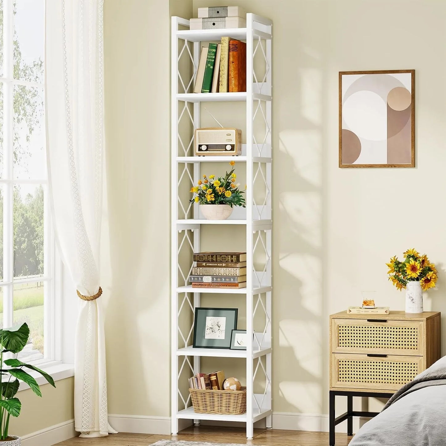 78.7 Inch Extra Tall Narrow Bookshelf 7 Tier Skinny Bookcase Organizer