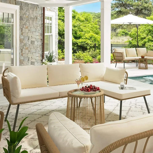 Ljustra 3 Piece Outdoor Wicker Conversation Sectional Sofa Set for Patio