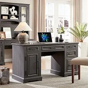 58 Inch Executive Desk Farmhouse Computer Desk with Storage Drawers