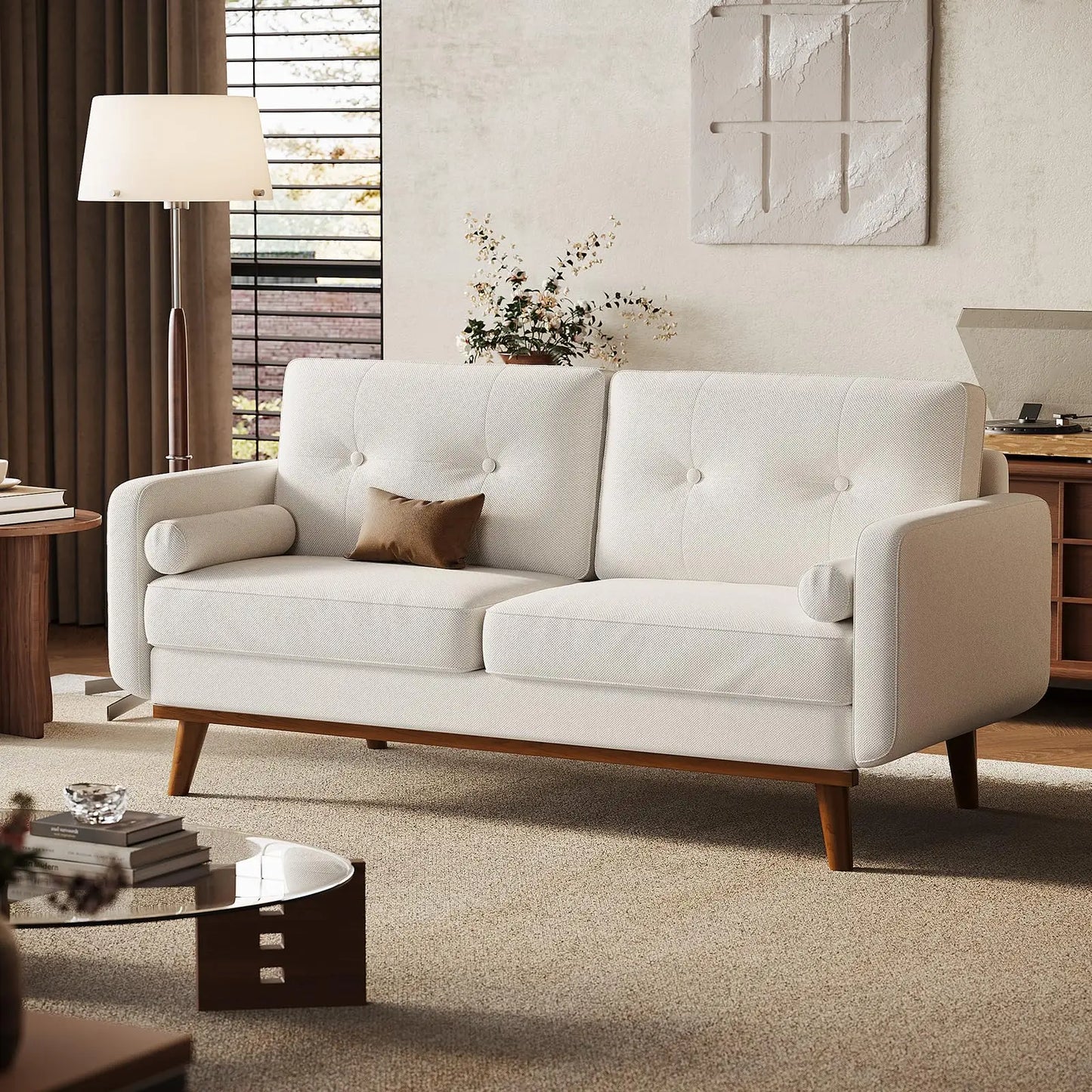 Ljustra 65 Inch Mid Century Modern Loveseat Sofa Couch Linen Upholstery