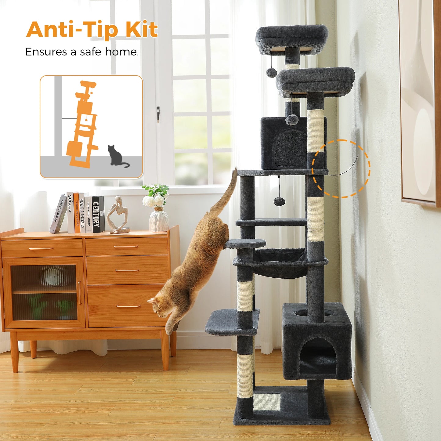 Multi-Level Cat Tree Tower Scratching Posts Hammock Condo Indoor Cats