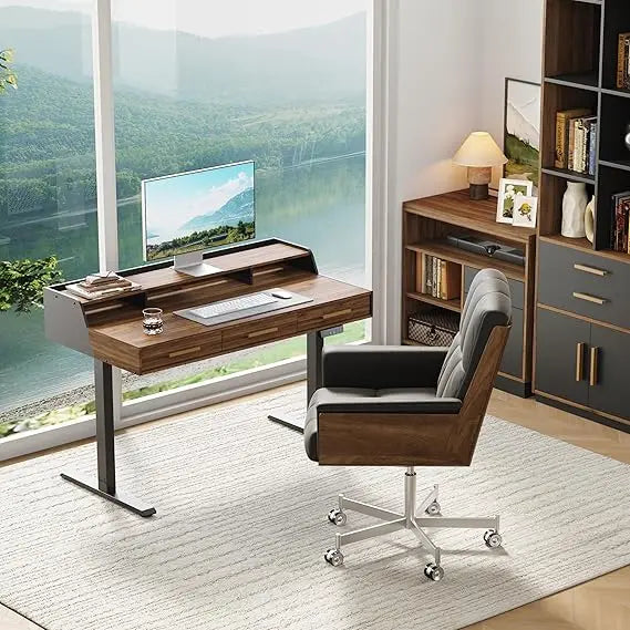 Height Adjustable Standing Desk with 3 Drawers and Monitor Shelf
