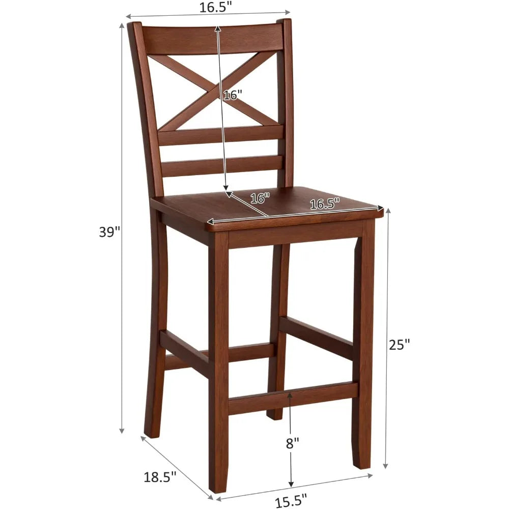 Bar Stools Set of 2 Antique Kitchen Counter Height Chairs Rubberwood