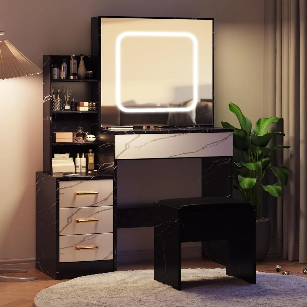 Vanity Desk with LED Mirror and Storage Makeup Dressing Table