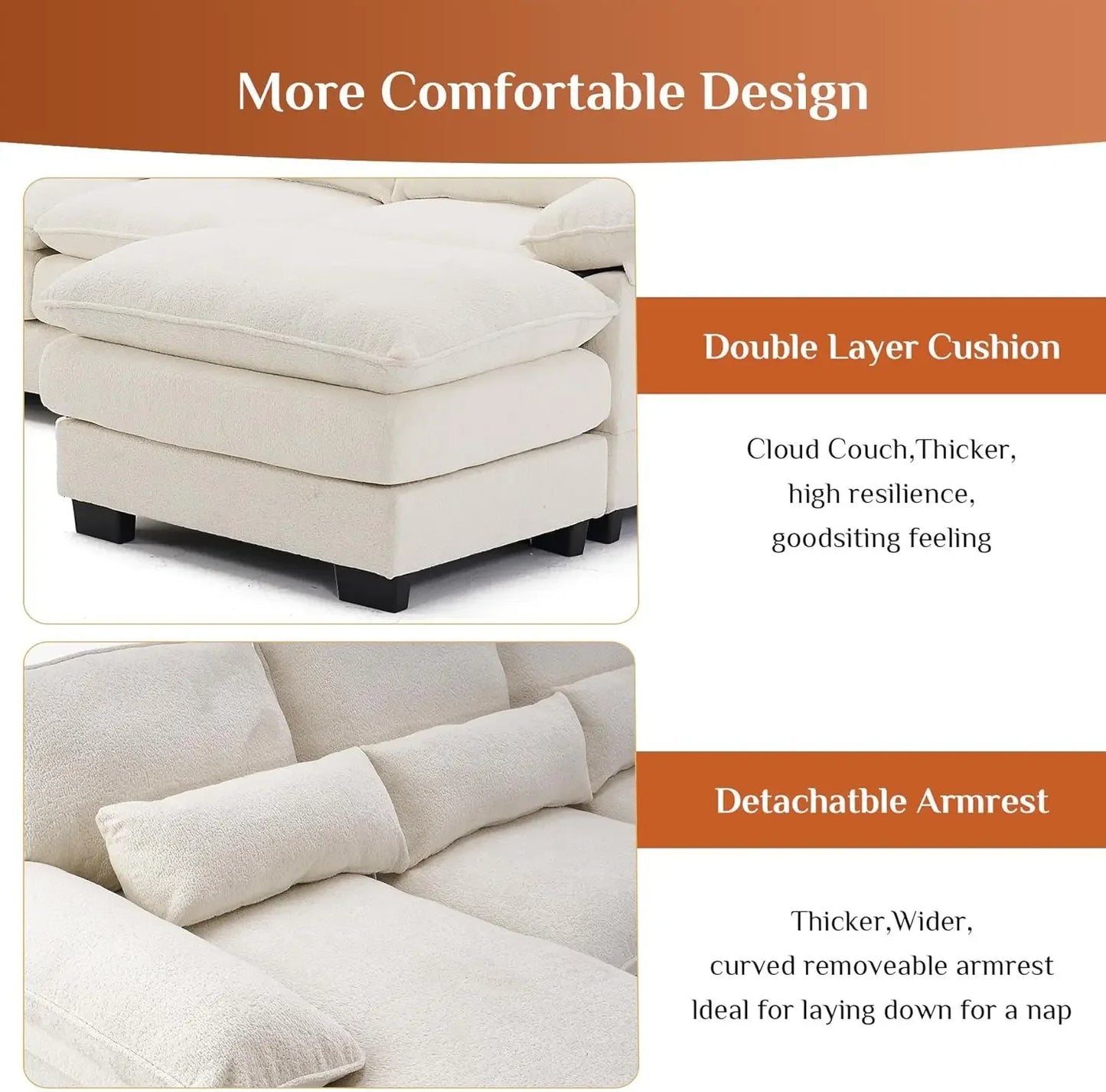 Ljustra U Shape Sectional Sofa Cloud Couch Living Room Comfy Modular Sofa