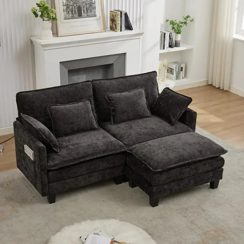 L-Shaped Modular Sectional Comfy Cloud Couch with Movable Ottoman