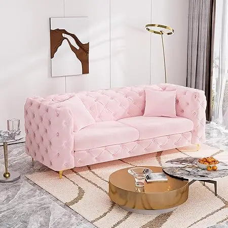 75 Inch Velvet Sofa Couch Mid Century Modern Tufted Button High Armrest