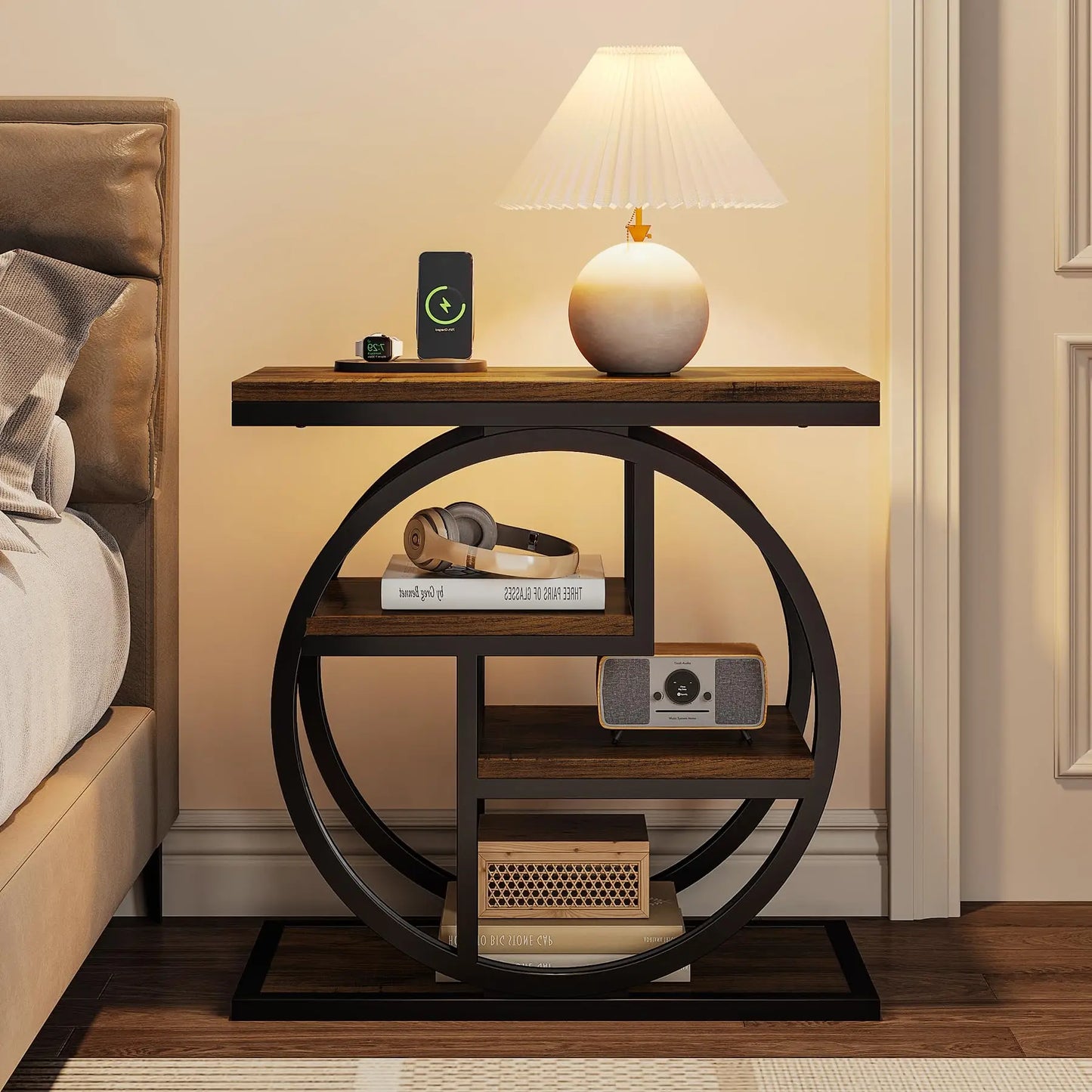 Ljustra Industrial 4-Tier End Table with Storage Shelves for Living Room
