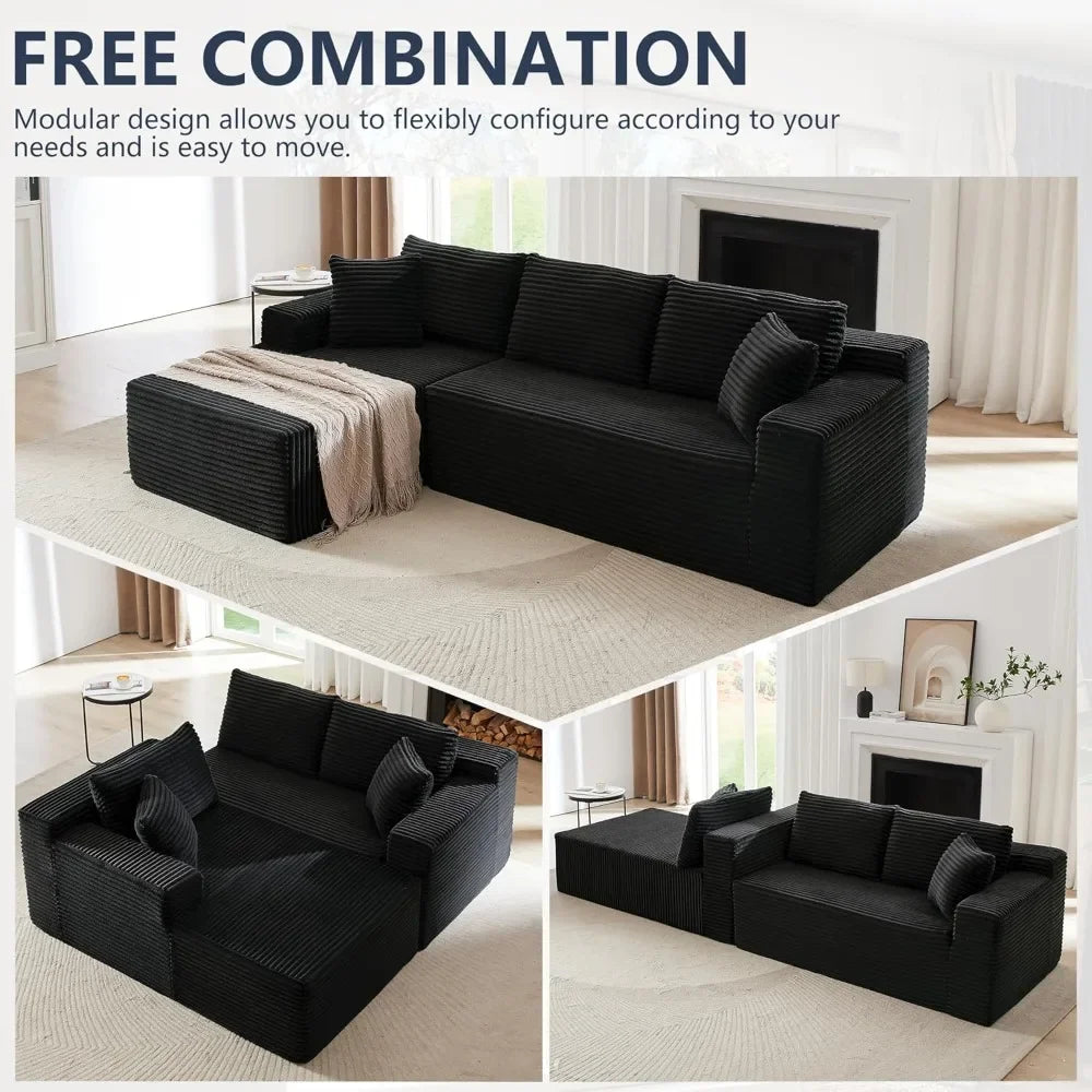 Ljustra 103” Corduroy L-Shaped Sectional Sofa with Left Facing Chaise