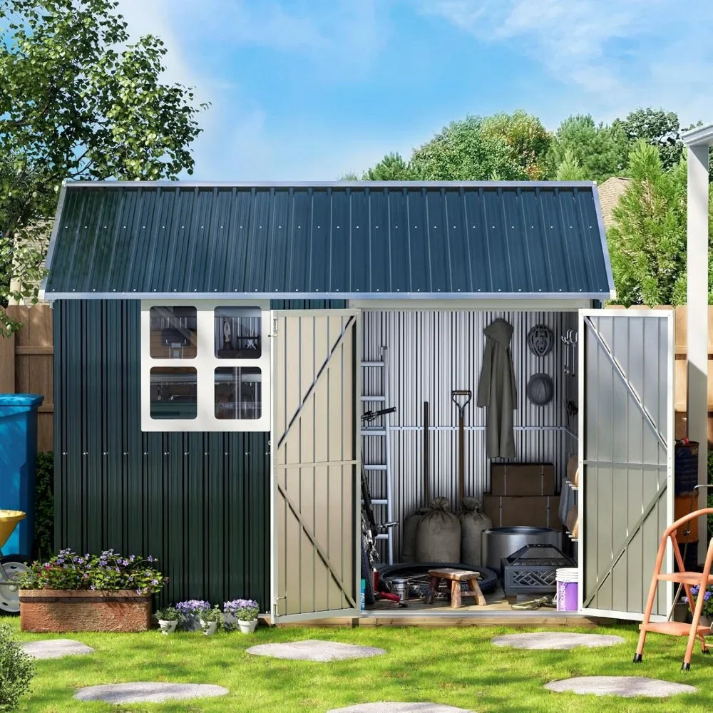 Outdoor Steel Storage Shed with Lockable Doors and Window for Garden